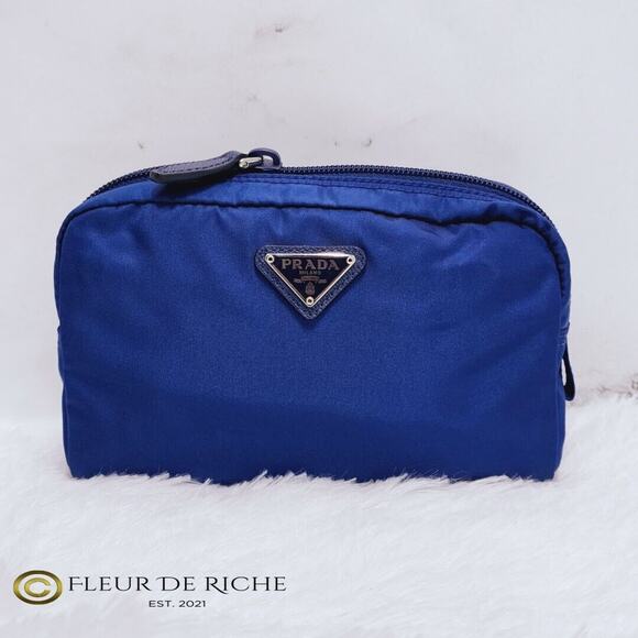 Prada Necessaire Nylon Vela Tessuto Cosmetic Pouch Blue Bleuette 1NA021 - Picture 1 of 11